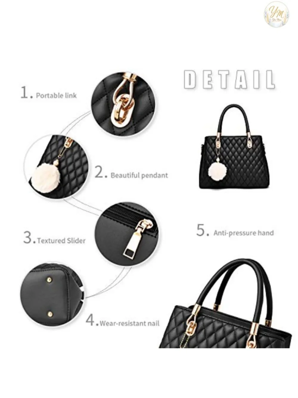 Women's PU Leather Satchel Handbag Tote Shoulder Bag with Pompon